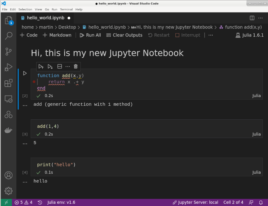 Native Jupyter Notebook in Julia and VSCode